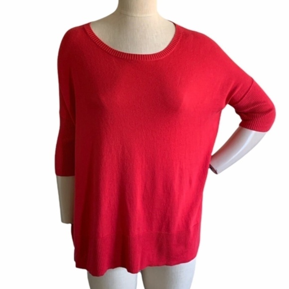 Gap Womens Red Ribbed Sleeve Oversize Boxy Knit Sweater Sz Sm Side Slits #231i - Picture 1 of 5